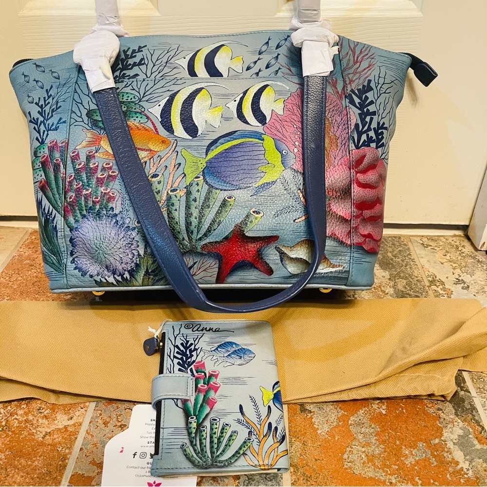 NWT!! Anna by Anuschka - TREASURES OF THE REEF TOTE BAG AND MATCHING WALLET! - Picture 6 of 16
